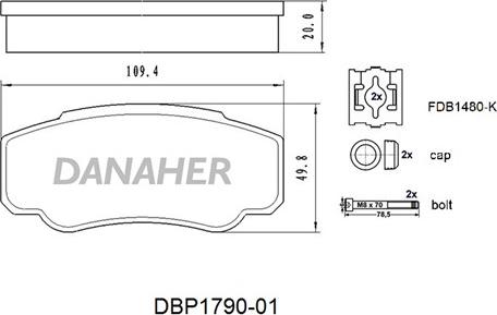 Danaher DBP1790-01 - Тормозные колодки, дисковые, комплект www.autospares.lv