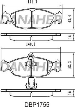 Danaher DBP1755 - Bremžu uzliku kompl., Disku bremzes www.autospares.lv