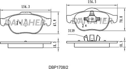 Danaher DBP1708/2 - Brake Pad Set, disc brake www.autospares.lv