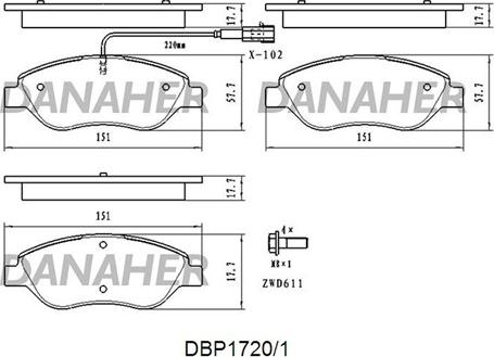 Danaher DBP1720/1 - Bremžu uzliku kompl., Disku bremzes autospares.lv