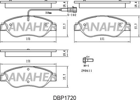 Danaher DBP1720 - Bremžu uzliku kompl., Disku bremzes autospares.lv