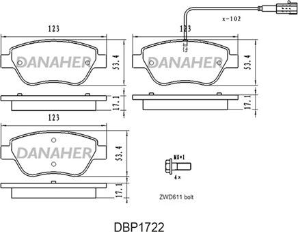 Danaher DBP1722 - Bremžu uzliku kompl., Disku bremzes autospares.lv