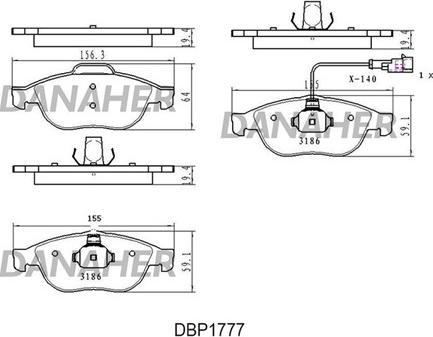 Danaher DBP1777 - Bremžu uzliku kompl., Disku bremzes www.autospares.lv