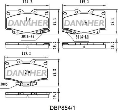 Danaher DBP854/1 - Bremžu uzliku kompl., Disku bremzes autospares.lv