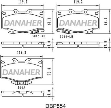 Danaher DBP854 - Bremžu uzliku kompl., Disku bremzes www.autospares.lv