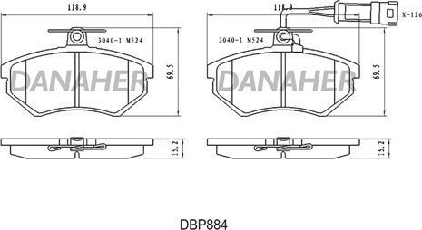 Danaher DBP884 - Тормозные колодки, дисковые, комплект www.autospares.lv