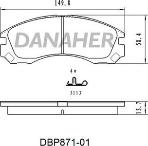 Danaher DBP871-01 - Тормозные колодки, дисковые, комплект www.autospares.lv