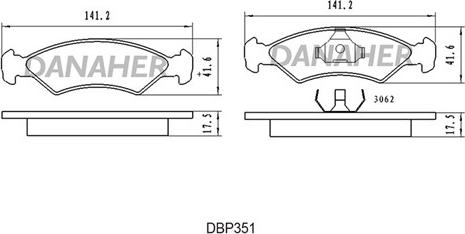 Danaher DBP351 - Bremžu uzliku kompl., Disku bremzes www.autospares.lv