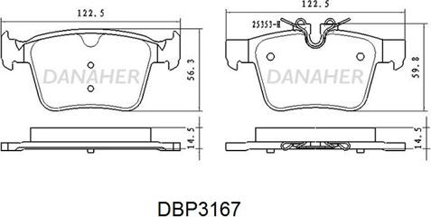 Danaher DBP3167 - Bremžu uzliku kompl., Disku bremzes www.autospares.lv