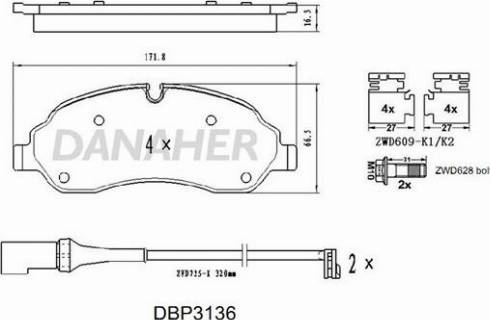 Danaher DBP3136 - Bremžu uzliku kompl., Disku bremzes autospares.lv