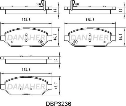 Danaher DBP3236 - Тормозные колодки, дисковые, комплект www.autospares.lv