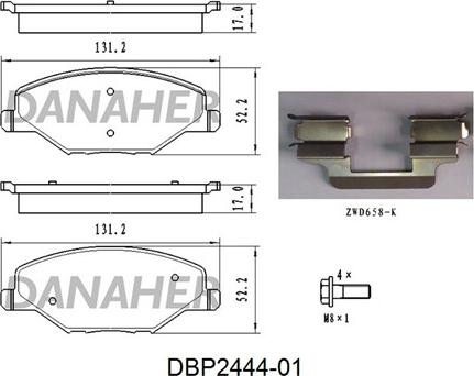 Danaher DBP2444-01 - Тормозные колодки, дисковые, комплект www.autospares.lv