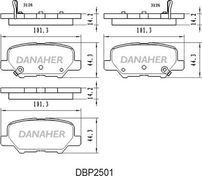 Danaher DBP2501 - Bremžu uzliku kompl., Disku bremzes www.autospares.lv