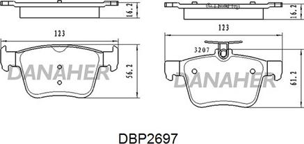 Danaher DBP2697 - Тормозные колодки, дисковые, комплект www.autospares.lv