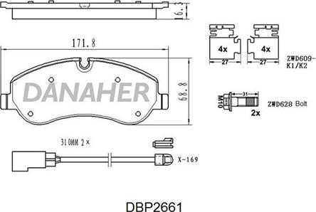 Danaher DBP2661 - Bremžu uzliku kompl., Disku bremzes autospares.lv