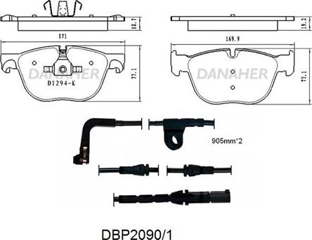 Danaher DBP2090/1 - Тормозные колодки, дисковые, комплект www.autospares.lv