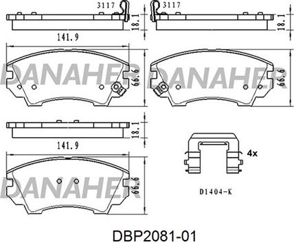 Danaher DBP2081-01 - Bremžu uzliku kompl., Disku bremzes www.autospares.lv