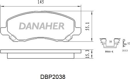 Danaher DBP2038 - Тормозные колодки, дисковые, комплект www.autospares.lv