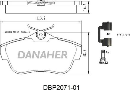 Danaher DBP2071-01 - Bremžu uzliku kompl., Disku bremzes autospares.lv