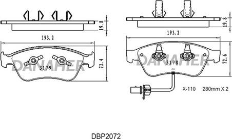 Danaher DBP2072 - Bremžu uzliku kompl., Disku bremzes autospares.lv