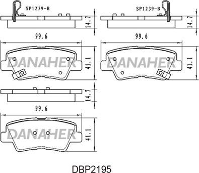 Danaher DBP2195 - Тормозные колодки, дисковые, комплект www.autospares.lv