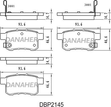 Danaher DBP2145 - Bremžu uzliku kompl., Disku bremzes www.autospares.lv