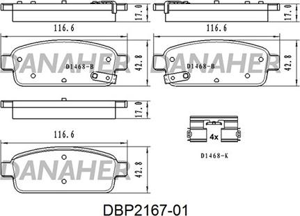 Danaher DBP2167-01 - Bremžu uzliku kompl., Disku bremzes www.autospares.lv