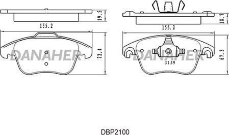 Danaher DBP2100 - Тормозные колодки, дисковые, комплект www.autospares.lv