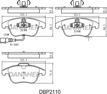 Danaher DBP2110 - Bremžu uzliku kompl., Disku bremzes autospares.lv