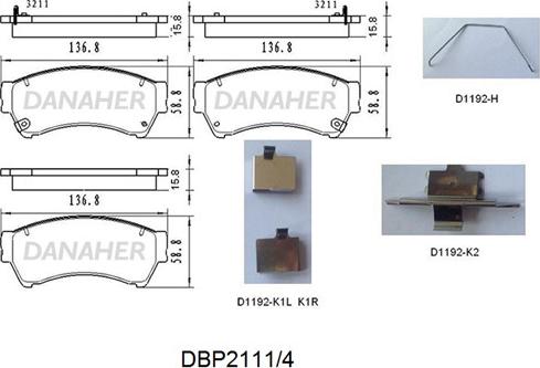 Danaher DBP2111/4 - Bremžu uzliku kompl., Disku bremzes www.autospares.lv