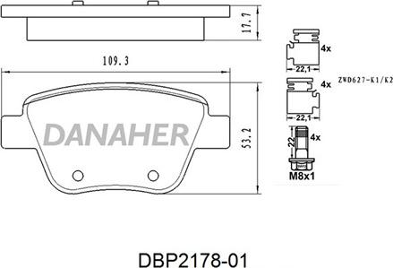 Danaher DBP2178-01 - Тормозные колодки, дисковые, комплект www.autospares.lv