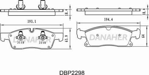 Danaher DBP2298 - Bremžu uzliku kompl., Disku bremzes autospares.lv