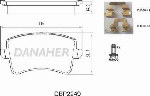 Danaher DBP2249 - Тормозные колодки, дисковые, комплект www.autospares.lv