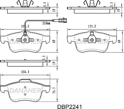 Danaher DBP2241 - Bremžu uzliku kompl., Disku bremzes www.autospares.lv