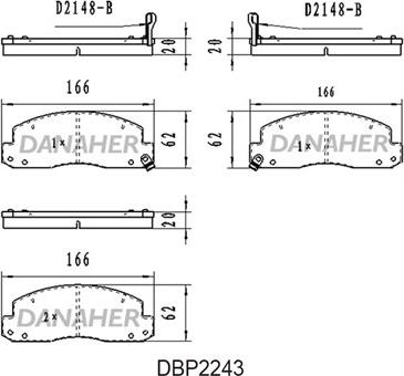 Danaher DBP2243 - Bremžu uzliku kompl., Disku bremzes www.autospares.lv