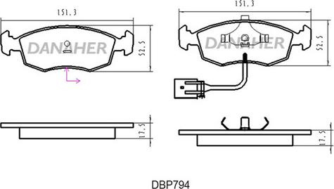 Danaher DBP794 - Тормозные колодки, дисковые, комплект www.autospares.lv