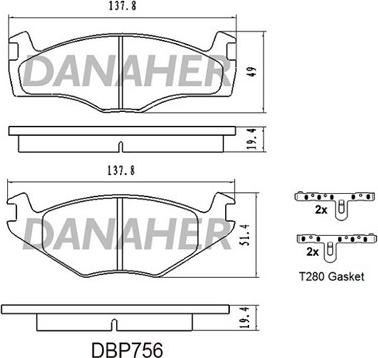 Danaher DBP756 - Bremžu uzliku kompl., Disku bremzes www.autospares.lv