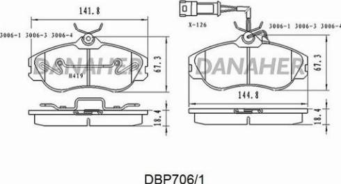 Danaher DBP706/1 - Bremžu uzliku kompl., Disku bremzes autospares.lv