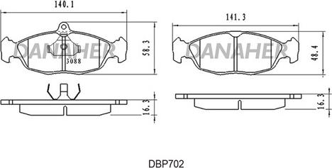 Danaher DBP702 - Тормозные колодки, дисковые, комплект www.autospares.lv