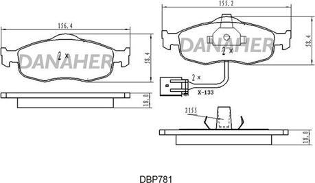 Danaher DBP78/1 - Brake Pad Set, disc brake www.autospares.lv