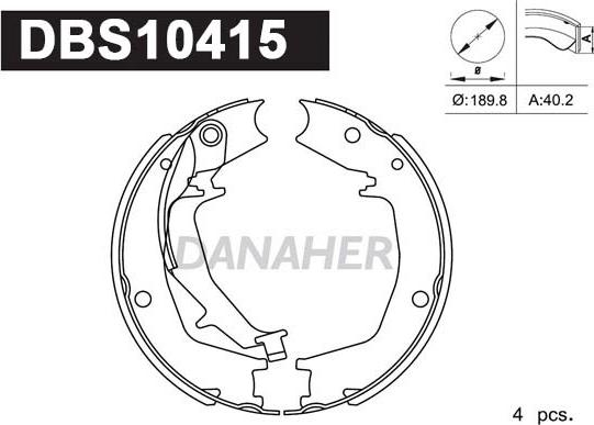 Danaher DBS10415 - Brake Shoe Set, parking brake www.autospares.lv