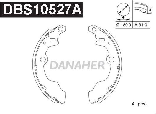 Danaher DBS10527A - Комплект тормозных колодок, барабанные www.autospares.lv