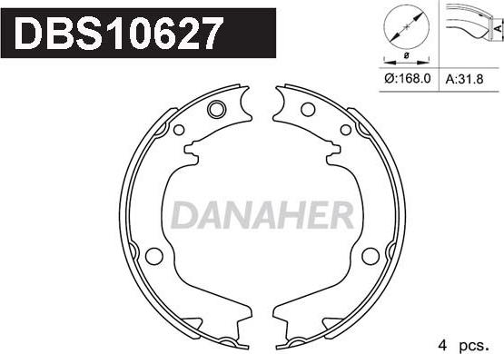 Danaher DBS10627 - Комплект тормозов, ручник, парковка www.autospares.lv