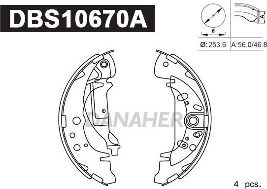 Danaher DBS10670A - Brake Shoe Set www.autospares.lv