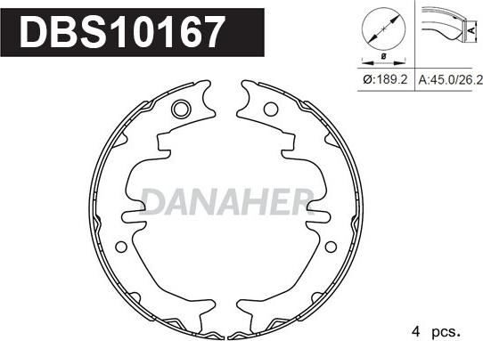 Danaher DBS10167 - Комплект тормозов, ручник, парковка www.autospares.lv