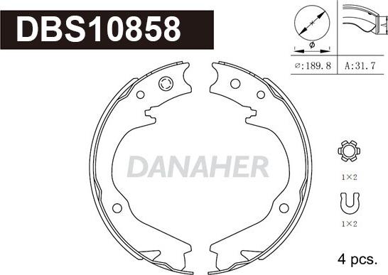 Danaher DBS10858 - Комплект тормозов, ручник, парковка www.autospares.lv