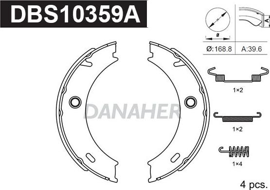 Danaher DBS10359A - Brake Shoe Set, parking brake www.autospares.lv