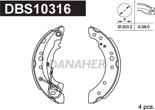 Danaher DBS10316 - Brake Shoe Set www.autospares.lv