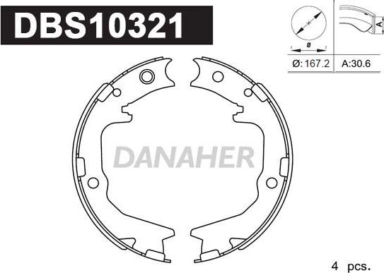 Danaher DBS10321 - Комплект тормозов, ручник, парковка www.autospares.lv