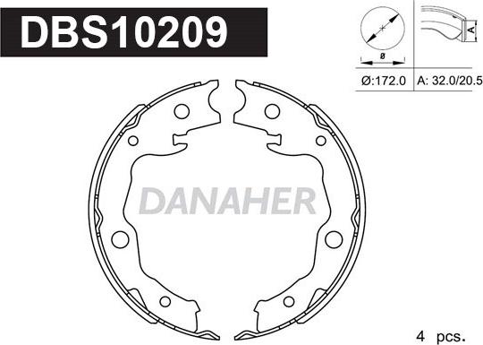 Danaher DBS10209 - Brake Shoe Set, parking brake www.autospares.lv